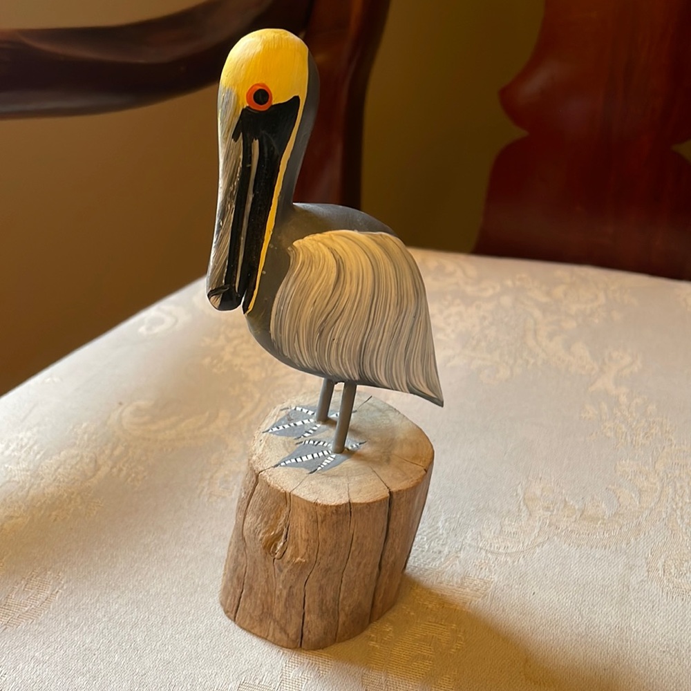 Signed Thorsen 1979 hand carved, hand painted pelican shore bird